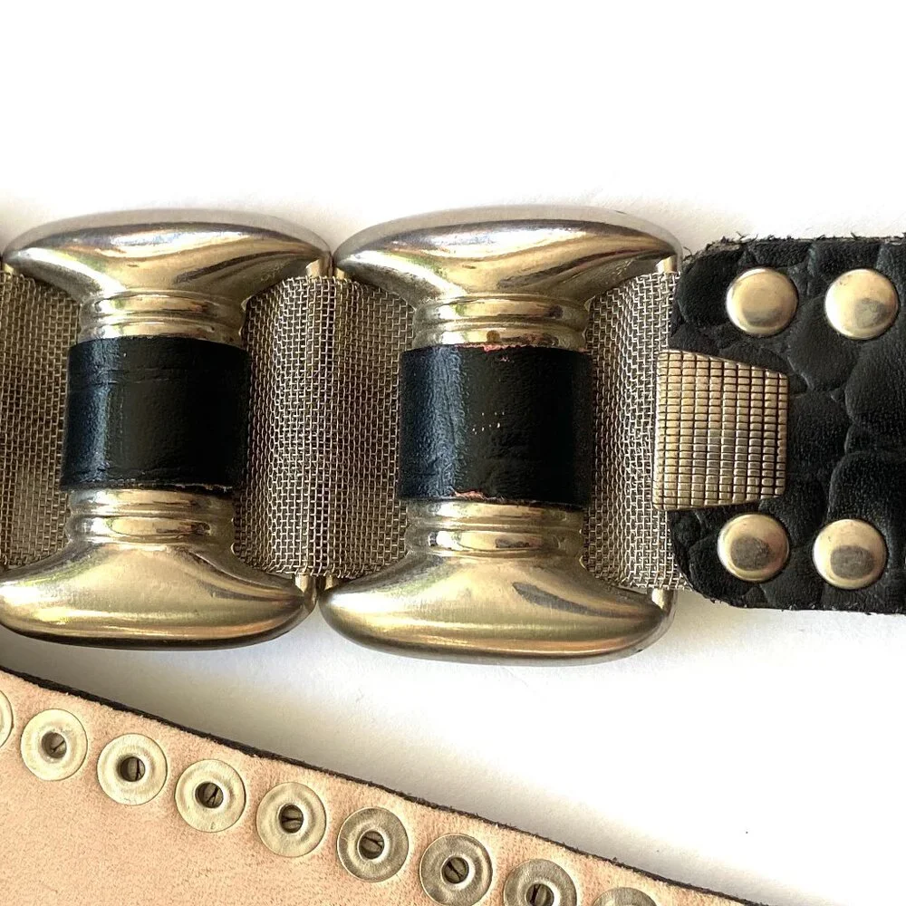 Vintage Black Leather, Silver Metal and Mesh Belt - Goth, Punk, Emo - Picture 5 of 8